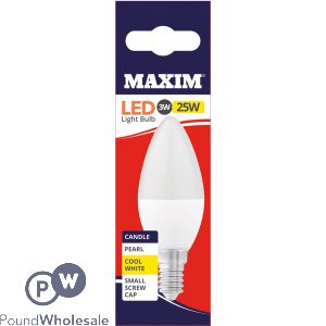 Maxim Led Light Bulb 3w=25w Candle Pearl Cool White Ses