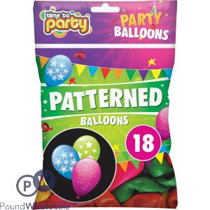 TIME TO PARTY PATTERNED BALLOONS 18PK