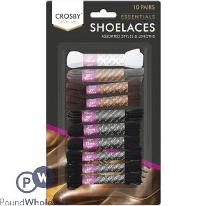 CROSBY SHOELACES ASSORTED STYLES &amp; LENGTHS 10 PAIRS