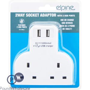 ELPINE SURGE PROTECTED 2 WAY ADAPTER WITH USB SOCKETS