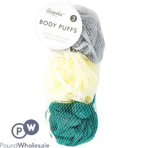 LISSEAU ASSORTED COLOUR BODY PUFFS 3 PACK