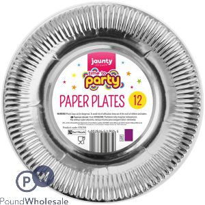 Jaunty Partyware Silver Paper Plates 9" 12 Pack