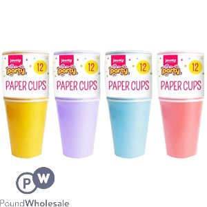 TIME TO PARTY COLOURFUL PAPER CUPS 12 PACK ASSORTED COLOURS