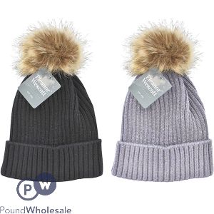 ELEANOR WESCOTT ONE SIZE LADIES FAUX FUR POM POM HAT ASSORTED COLOURS