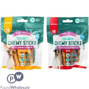 Pure Breed Collagen Chewy Sticks Dog Treats 10 Pack Assorted