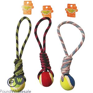 Kingdom Pet Knotted Rope & Tennis Ball Dog Toy 35cm Assorted Colours