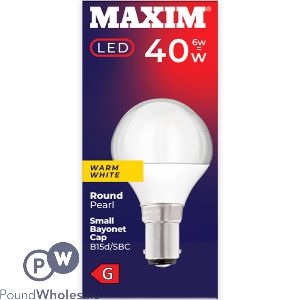 Maxim 6W=40W Warm White Pearl Round Small Bayonet LED Light Bulb