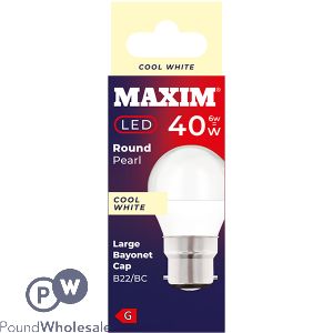 Maxim 6w=40w Round Pearl Cool White B22 Bc Led Light Bulb