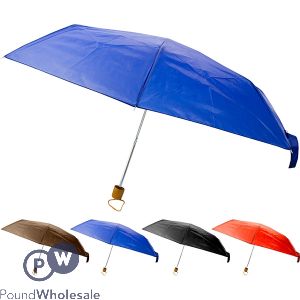 4 FOLD SUPER MINI UMBRELLA WOODEN HANDLE ASSORTED COLOURS