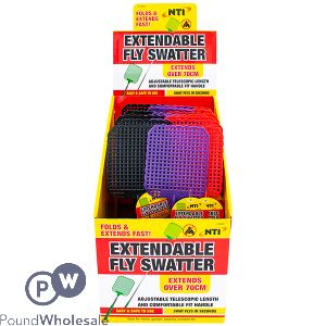 Extendable Fly Swatter 70cm Assorted Colours CDU