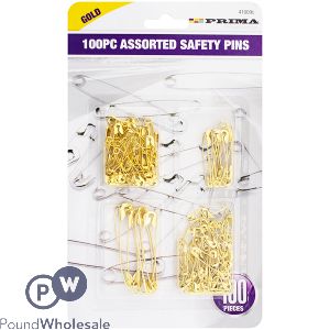 PRIMA ASSORTED GOLD SAFETY PINS 100PC