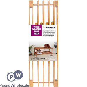 PRIMA 2 TIER WALNUT WOODEN SHOE RACK 74CM X 29.5CM X 26.5CM