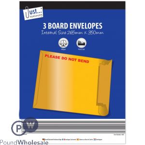 JUST STATIONERY BOARD ENVELOPES 3 PACK 265 X 350MM