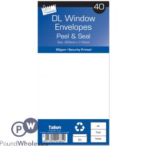 Just Stationery Dl Window Peel & Seal Envelopes 110mm X 220mm 40 Pack
