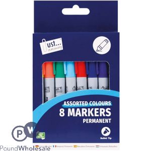 Just Stationery Assorted Colour Bullet Tip Permanent Markers 8 Pack