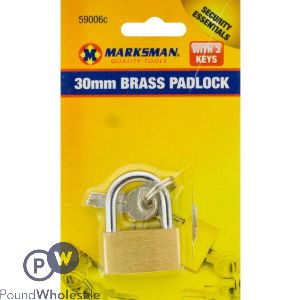 Marksman 30mm Brass Padlock With 3 Keys