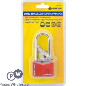 Marksman 40mm Long Shackle Rhombic Padlock With 3 Keys