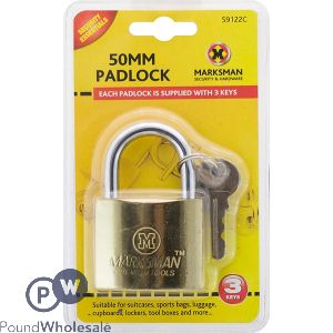 Marksman 50mm Brass-coated Padlock With 3 Keys