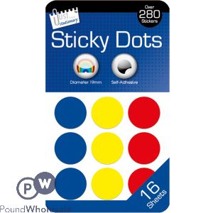 JUST STATIONERY 280+ STICKY DOTS ASSORTED COLOURS