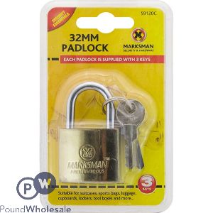 Marksman 32mm Brass-coated Padlock With 3 Keys