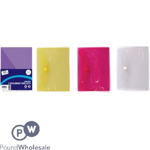 Just Stationery A4 Document Stud Wallets 3 Pack Assorted Colours