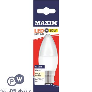 Maxim 7.5w=60w Bayonet Cool White Candle Led Bulb