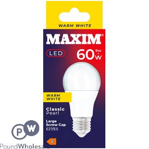 Maxim Led Light Bulb 10w=60w Gls Pearl Warm White Edison Screw