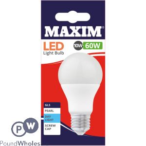 Maxim Led Light Bulb 10w=60w Gls Pearl Day Light White Edison Screw