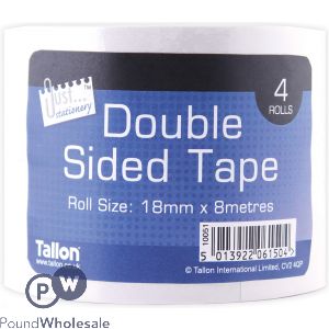 JUST STATIONERY DOUBLE-SIDED TAPE 18MM X 8M 4 PACK