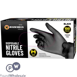 Marksman Black Nitrile Disposable Gloves Medium 100pc