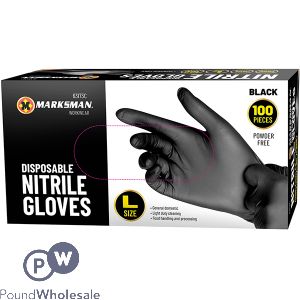 Marksman Black Nitrile Disposable Gloves Large 100pc