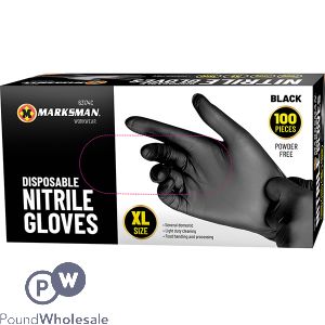 MARKSMAN BLACK NITRILE DISPOSABLE GLOVES XL 100PC