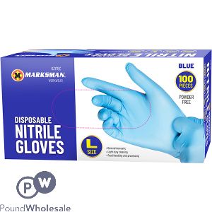 MARKSMAN DISPOSABLE BLUE NITRILE GLOVES LARGE 100PC