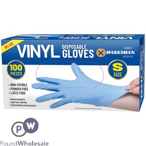 Marksman Blue Vinyl Disposable Gloves Small 100pc