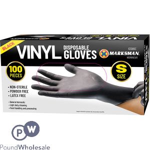 MARKSMAN BLACK VINYL DISPOSABLE GLOVES SMALL 100PC