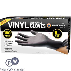 Marksman Black Vinyl Disposable Gloves Large 100pc