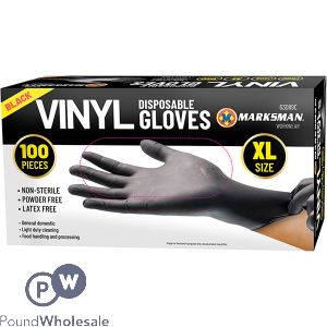 Marksman Black Vinyl Disposable Gloves Xl 100pc