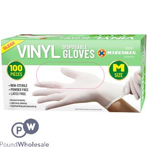 MARKSMAN CLEAR VINYL GLOVES MEDIUM 100PC