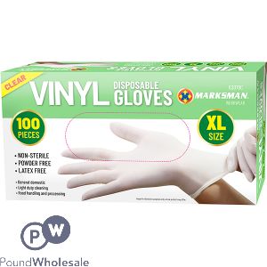 Marksman Clear Vinyl Powder-Free Disposable Gloves Extra Large 100pc