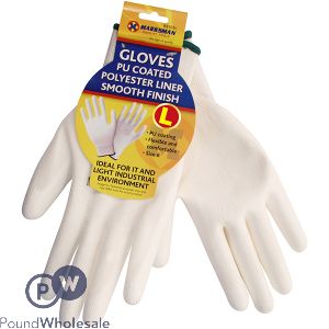 Marksman Pu-coated Polyester Liner White Work Gloves Large