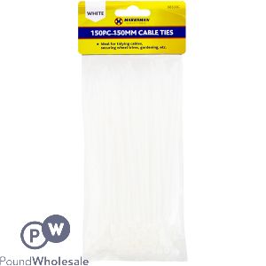 Marksman White Cable Ties 150mm 150pc