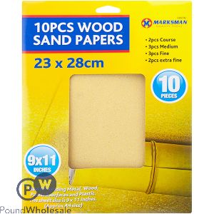 MARKSMAN ASSORTED WOOD SANDPAPER SET 23 X 28CM 10PC