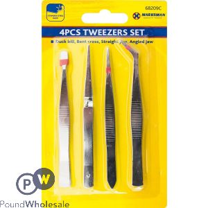 Marksman Stainless Steel Tweezer Set 4pc