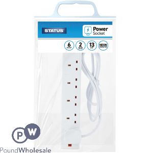 Status 6-Way 13Amp Socket Power Extension Lead 2m