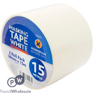 MARKSMAN WHITE MASKING TAPE 38MM X 15M SIDE VIEW 2 PACK