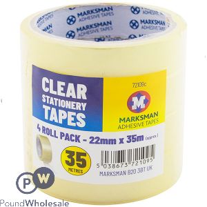 MARKSMAN CLEAR STATIONERY TAPES 22MM X 35M 4 PACK