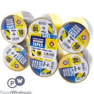 MARKSMAN YELLOW &amp; BLACK HAZARD WARNING TAPE 48MM X 10M