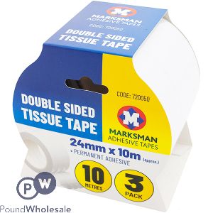 Marksman Double-sided Tissue Tape 24mm X 10m 3 Pack