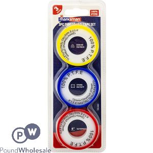 Marksman Assorted Ptfe Thread Seal Tape Set 5m X 10m 3pc