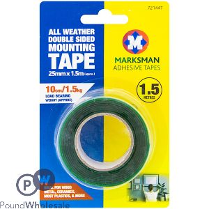 MARKSMAN ALL WEATHER DOUBLE-SIDED 1.5KG MOUNTING TAPE 25MM X 1.5M